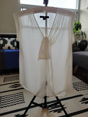 Ivory Cream Chiffon Blouse With Bow Detail 80's Vibe